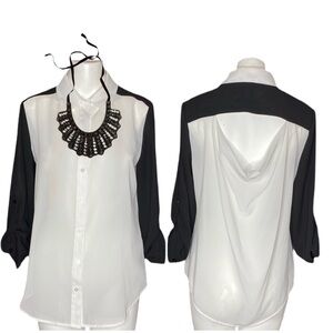 Byer White & Black Blouse Draped Back
